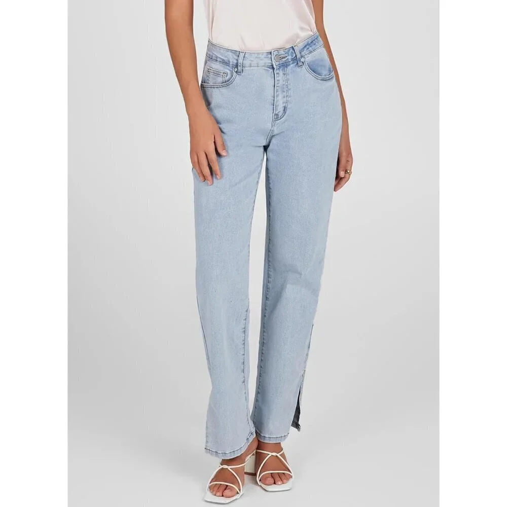 Women's Ripped High Waist Flared Wide Leg Denim Jeans Casual Trendy